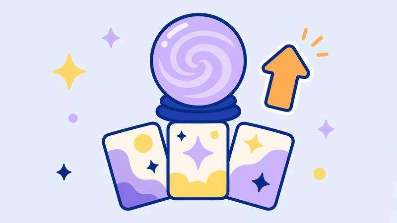 Crystal orb with swirls above a fan of preset cards and an upward arrow, decorative cover illustration